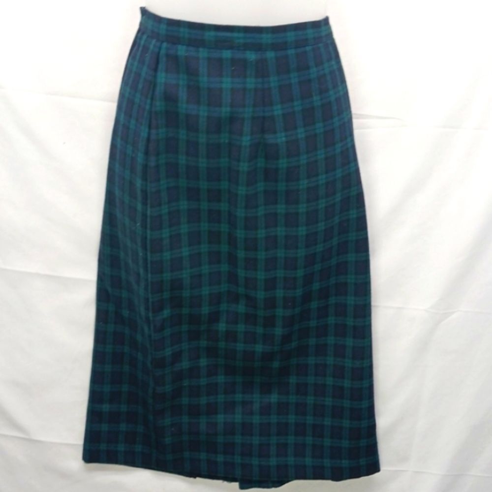Vintage 90s Kelly Stevens Green Plaid Midi  Penci Skirt Woman's 14 Dark Academia
